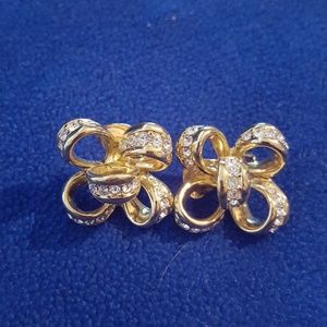 Vintage Goldtone rhinestone bows clips Kenneth Jay